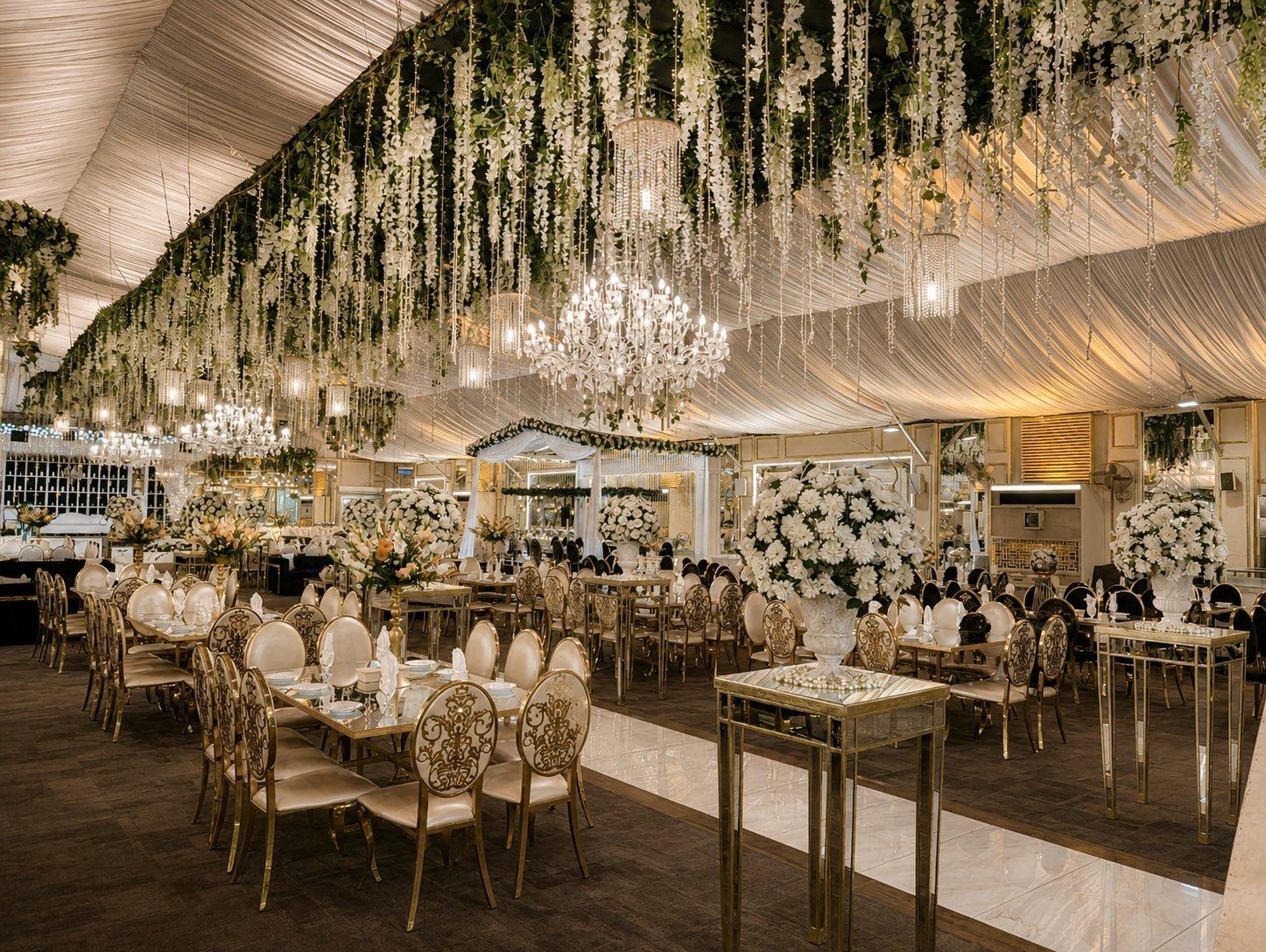 Main hall with hanging florals